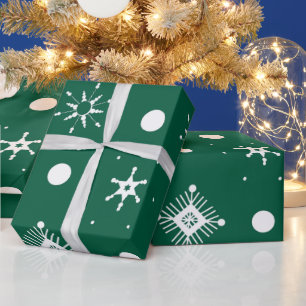 Papel De Presente Padrão de Flocos de Neve Brancos Verdes