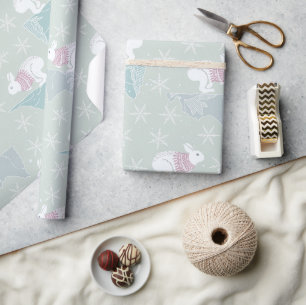 Papel De Presente Padrão de Flocos de Neve Coelhinhos de Bunny Gree