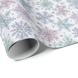Papel De Presente Padrão de Flocos de Neve com Brilho Pastel