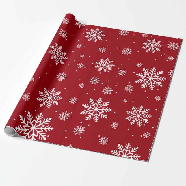Papel De Presente Padrão de flocos de neve do Natal vermelho (Desenrolado)