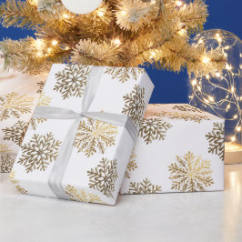 Papel De Presente Padrão de Flocos de Neve Dourados Elegantes Feliz