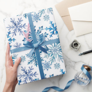 Papel De Presente Padrão de Flocos de Neve em Aquarela