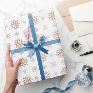 Papel De Presente Padrão de Flocos de Neve em Dourado Rosa