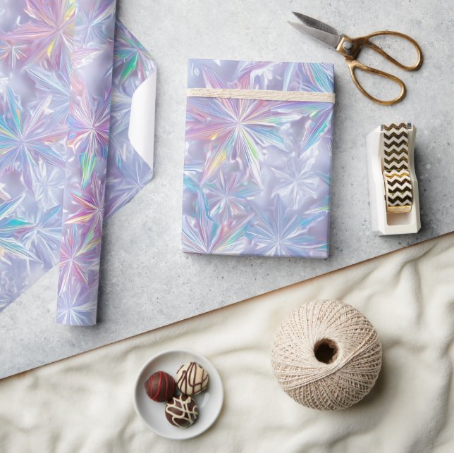 Papel De Presente Padrão de flocos de neve iridescentes cintilantes (Artesanato)