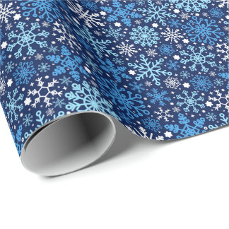 Papel De Presente Padrão de Flocos de Neve Simples Branco Azul
