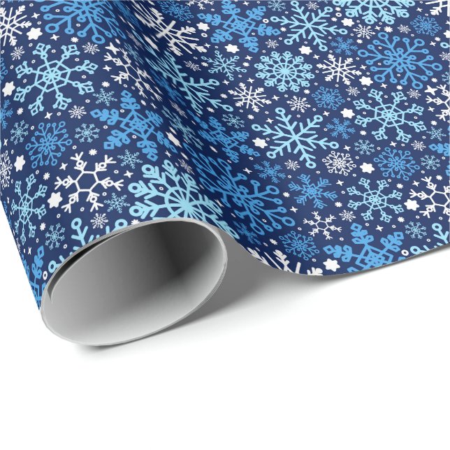 Papel De Presente Padrão de Flocos de Neve Simples Branco Azul (Ponta do rolo)