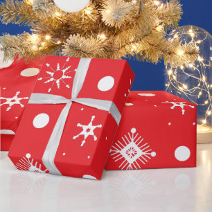 Papel De Presente Padrão de Flocos de Neve Vermelhos Brancos