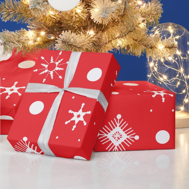 Papel De Presente Padrão de Flocos de Neve Vermelhos Brancos (Feriados)