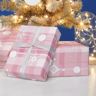 Papel De Presente Padrão de flocos de neve xadrez de Natal rosa