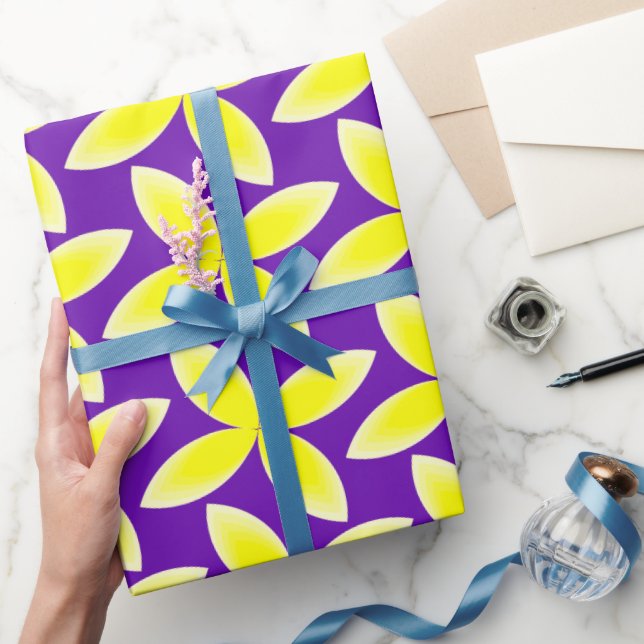 Papel De Presente Padrão de Flor Amarelo no Fundo Roxo (Presentear)
