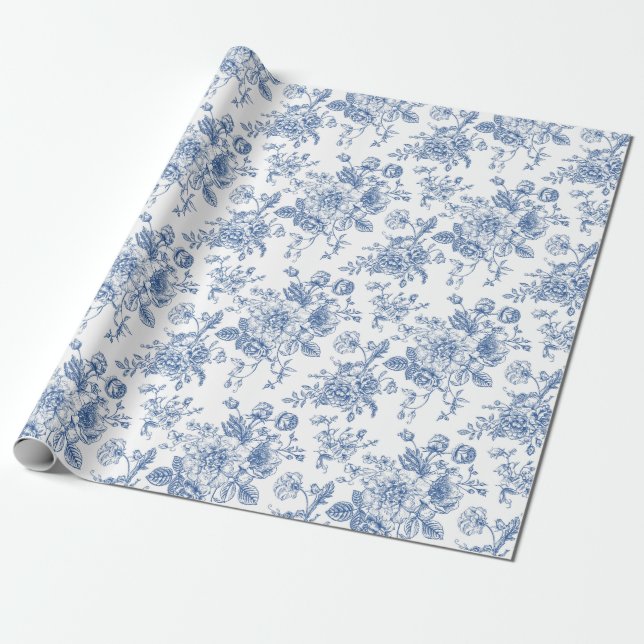 Papel De Presente Padrão de Flor Azul (Desenrolado)