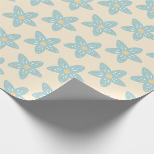Papel De Presente Padrão de Flor Azul Boho Dusty Fundo Amarelo
