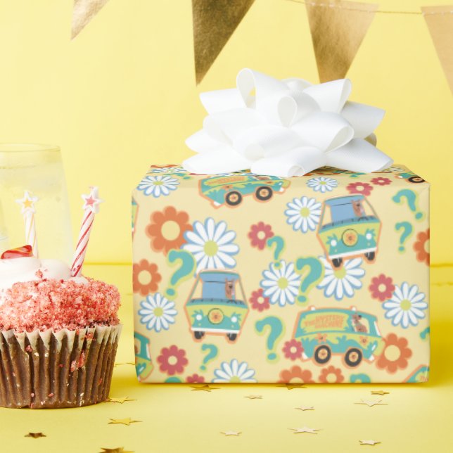 Papel De Presente Padrão de Flor da Máquina Misteriosa Scooby-Doo (Festa de aniversário)