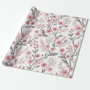Papel De Presente Padrão de Flor de Cerejeira Rosa Sakura em Branco