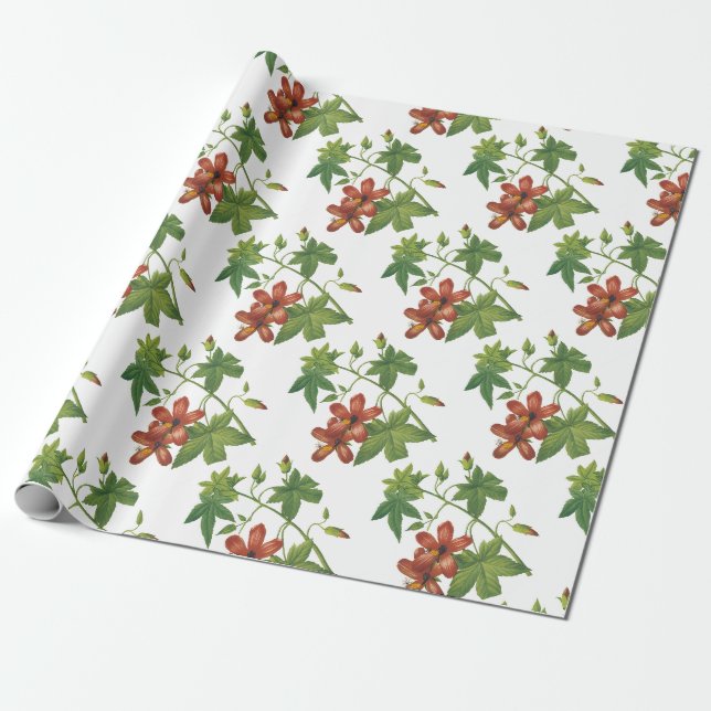 Papel De Presente Padrão de Flor de Hibisco (Desenrolado)