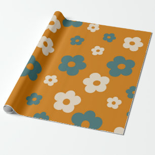 Papel De Presente Padrão de Flor de Hippie Azul Preppy Brown