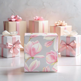 Papel De Presente Padrão de Flor de Magnólia Rosa Elegante em Aquare