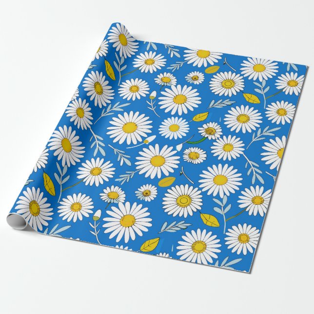 Papel De Presente Padrão de flor de margarida (Desenrolado)