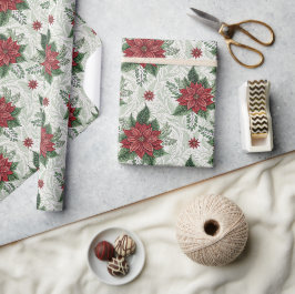 Papel De Presente Padrão de Flor de Natal Toile Verde Bonito Vermelh