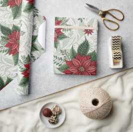 Papel De Presente Padrão de Flor de Natal Vermelha Toile Verde Bonit