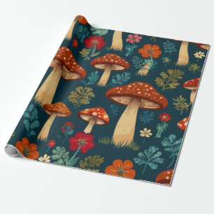 Papel De Presente Padrão de Flor do Cogumelo Retroativo