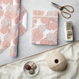 Papel De Presente Padrão de Flor Dourado rosa