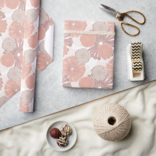 Papel De Presente Padrão de Flor Dourado rosa