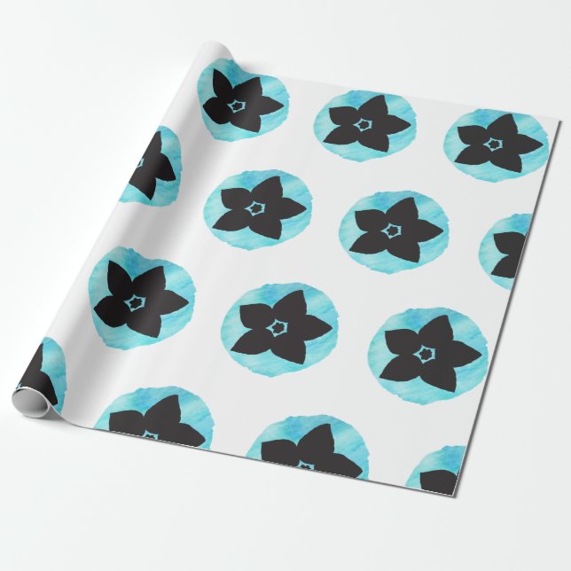 Papel De Presente Padrão de Flor Havaiano Azul (Desenrolado)