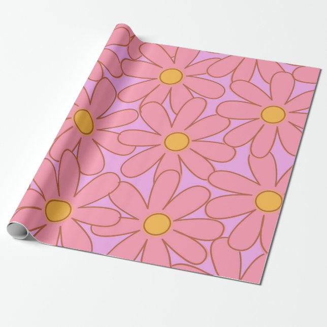 Papel De Presente Padrão de Flor Púrpura de Púrpura de Pré-Papoila (Desenrolado)