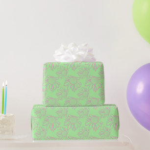Papel De Presente Padrão de Flor Redesenhado da Linha Rosa em Verde