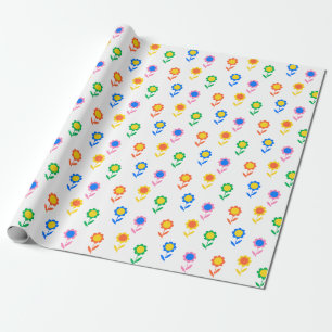 Papel De Presente Padrão de Flor Retro Colorido Design de Margarida 