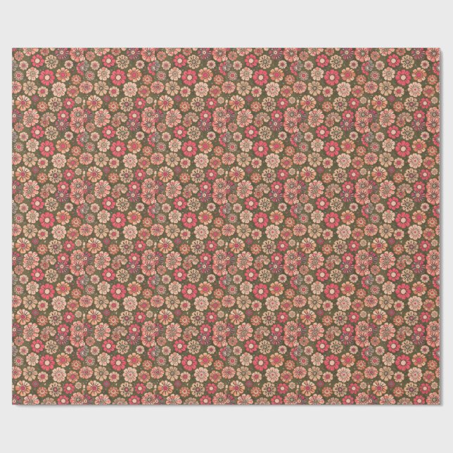 Papel De Presente Padrão de Flor Retro dos Anos 70  (Aberto)