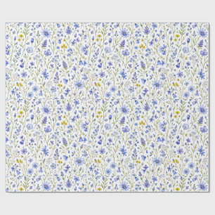 Papel De Presente Padrão de Flor Silvestre Aquarela Azul Amarelo Ver