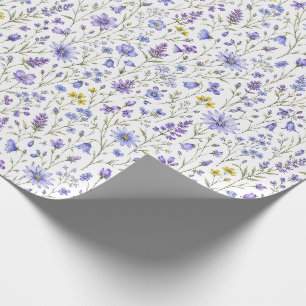 Papel De Presente Padrão de Flor Silvestre Aquarela Azul Roxo Amarel