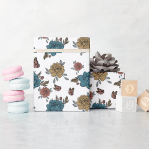 Papel De Presente Padrão de Flor Silvestre Boho Aquarela
