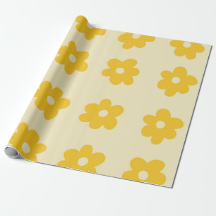 Papel De Presente Padrão de Flor Simples Tropical Amarelo Retroativo