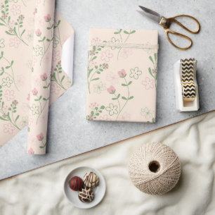 Papel De Presente Padrão de Flor Verde Rosa Y2K 70s Rosa Verde