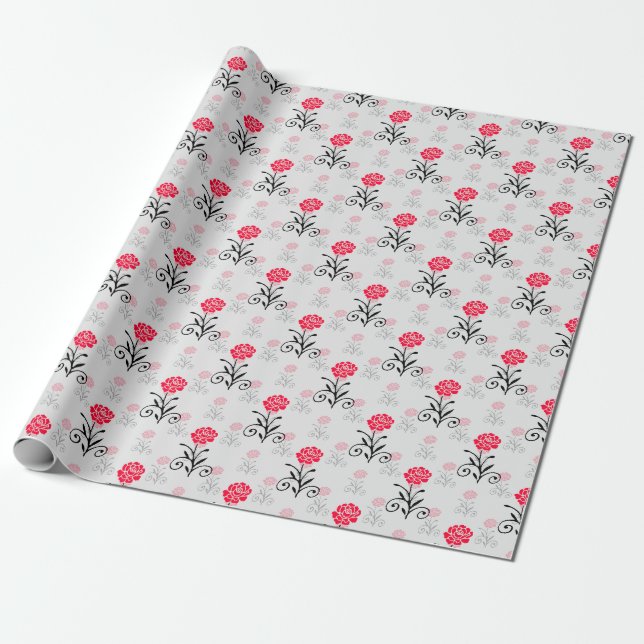 Papel De Presente Padrão de Flor Vermelho Elegante Simples (Desenrolado)