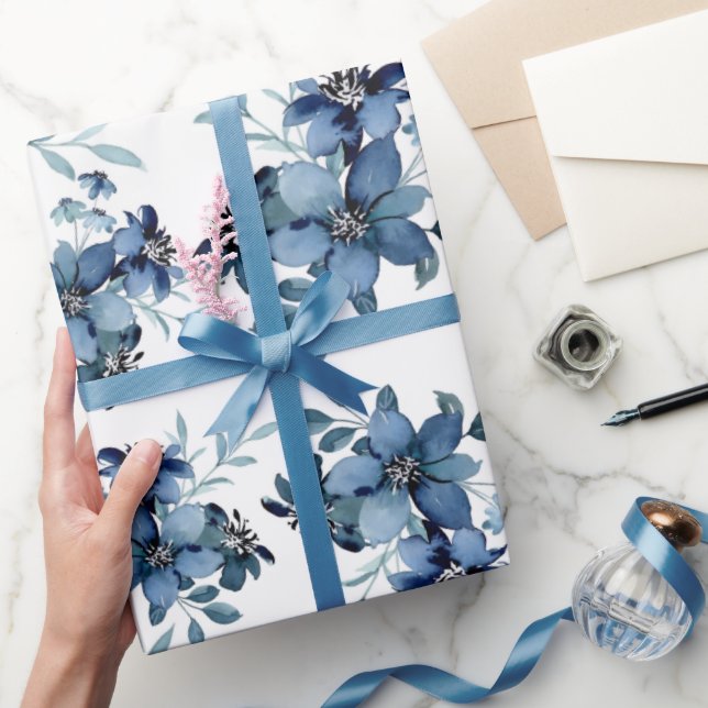 Papel De Presente Padrão de Flora marinho Azul-Aquarela (Presentear)
