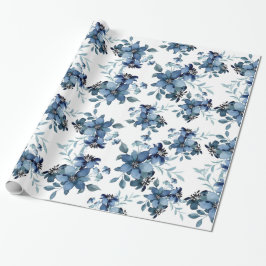 Papel De Presente Padrão de Flora marinho Azul-Aquarela