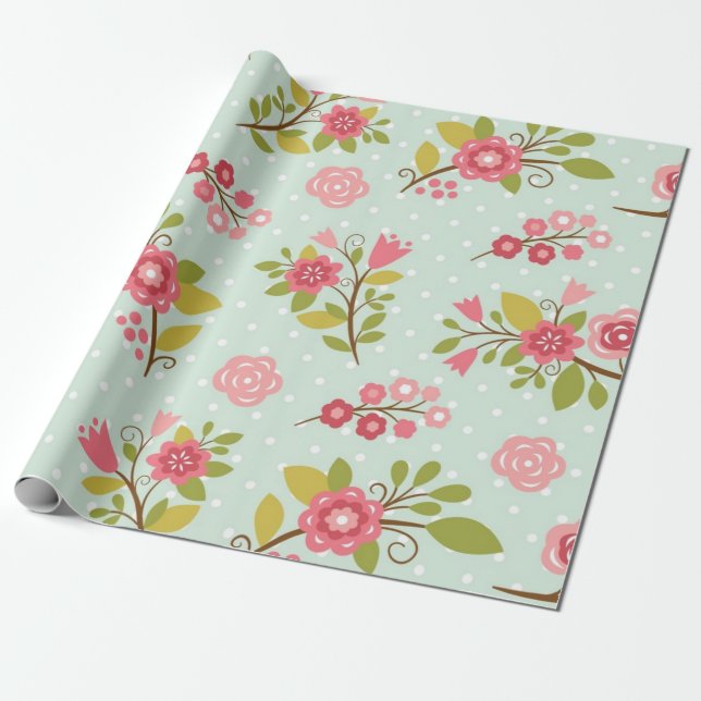 Papel De Presente Padrão de flores (Desenrolado)