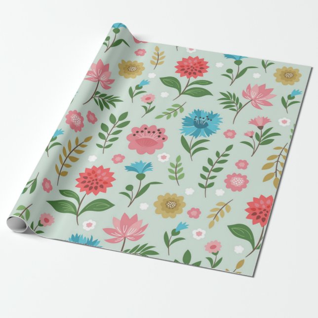 Papel De Presente Padrão de flores (Desenrolado)
