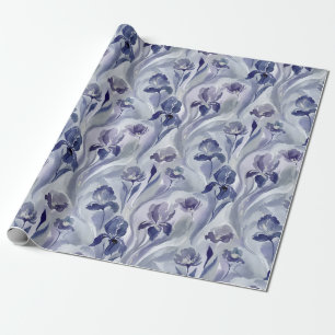 Papel De Presente Padrão de Flores Abstratas Íris Roxo Índigo