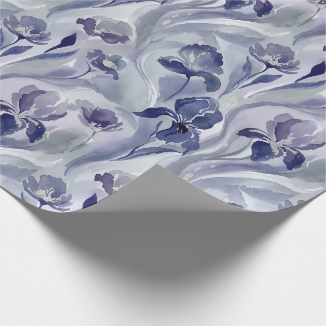 Papel De Presente Padrão de Flores Abstratas Íris Roxo Índigo (Ponta)