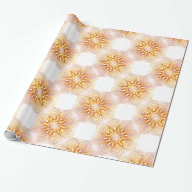 Papel De Presente Padrão De Flores Amarelas E Laranja (Desenrolado)