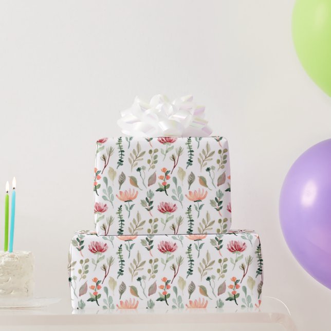 Papel De Presente Padrão de Flores Aquarela (Presentes para festas)