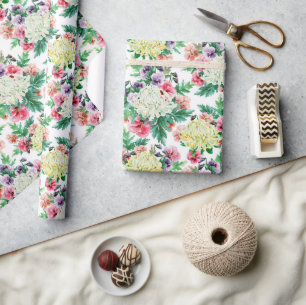 Papel De Presente Padrão de flores coloridas de verão