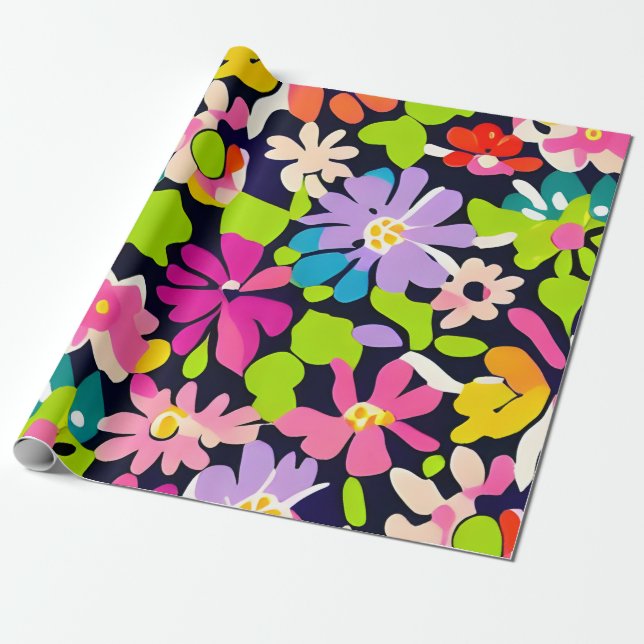 Papel De Presente Padrão de Flores Coloridas MankDhani (Desenrolado)