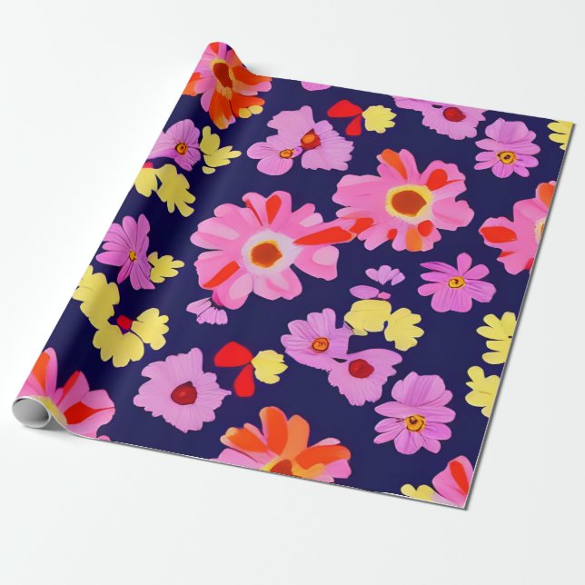 Papel De Presente Padrão de Flores Coloridas MankDhani (Desenrolado)