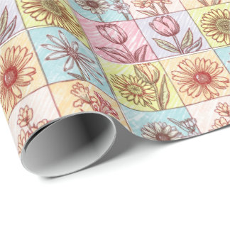 Papel De Presente Padrão de flores coloridas vintage para aniversári